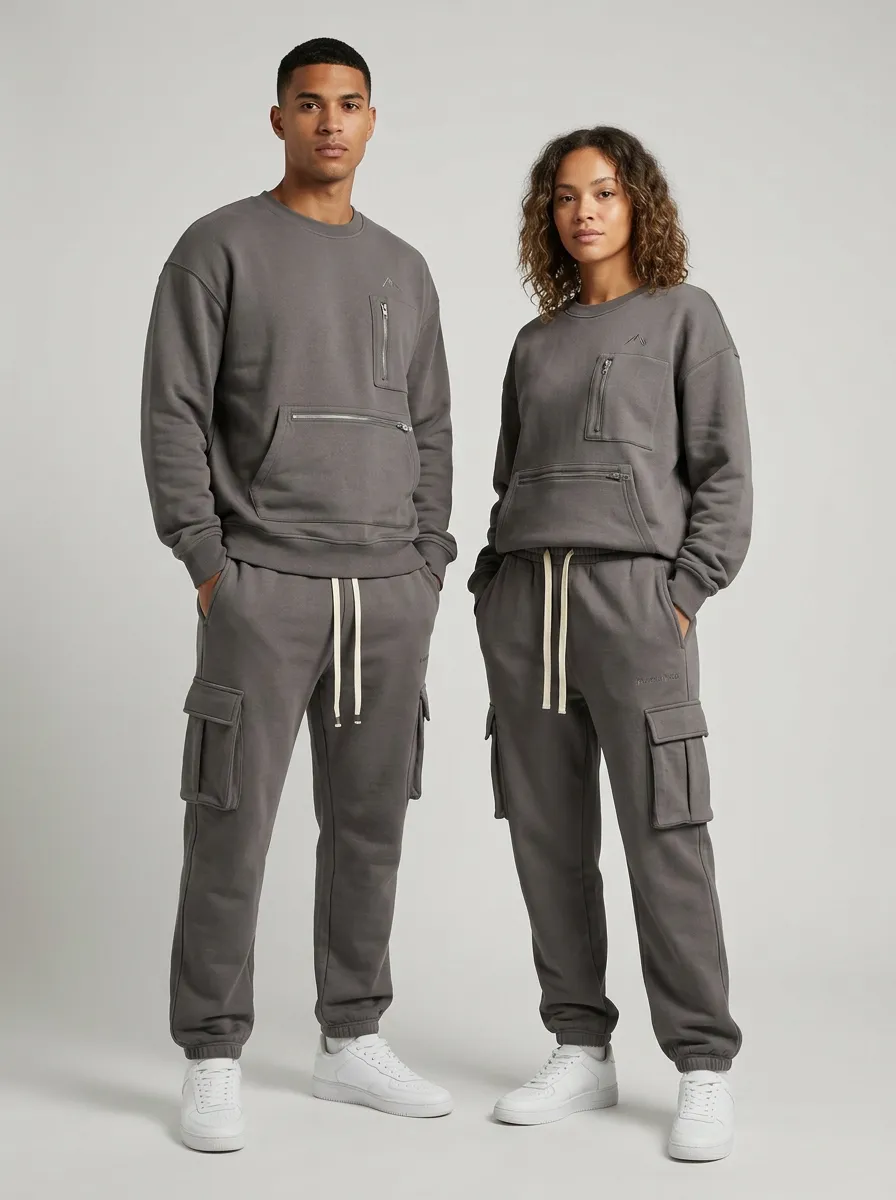 Unisex Minimal Grey Utility Pocket Sports Set