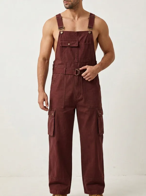Men's Army Green Cargo Utility Bib Overalls