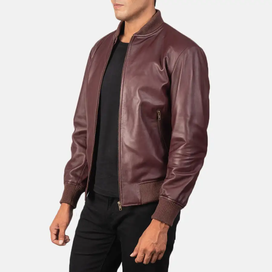 Men's Classic Panel Detail Bomber Leather Jacket