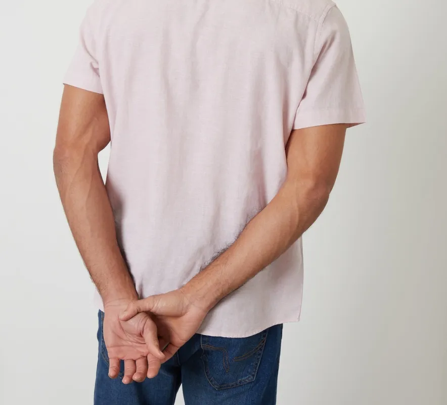 Pink Short-Sleeve Linen-Blend Shirt