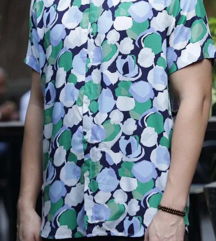 Blue Printed Rayon Shirt