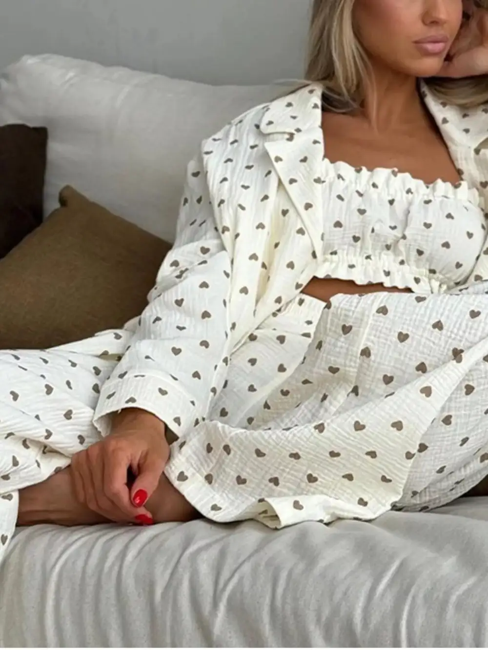 Heart Print Three Piece Lounge Set
