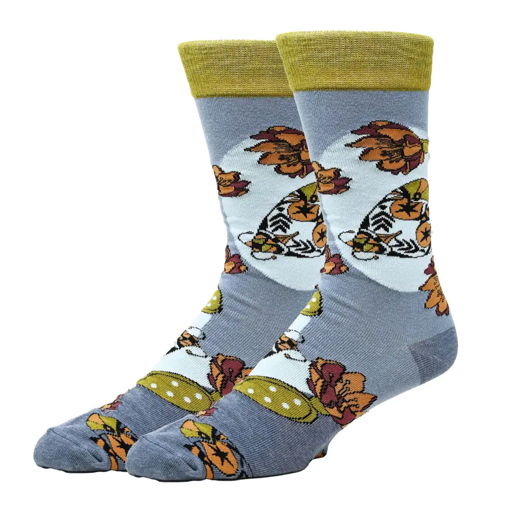 Refined Cotton Blend Cactus Motif Crew Socks