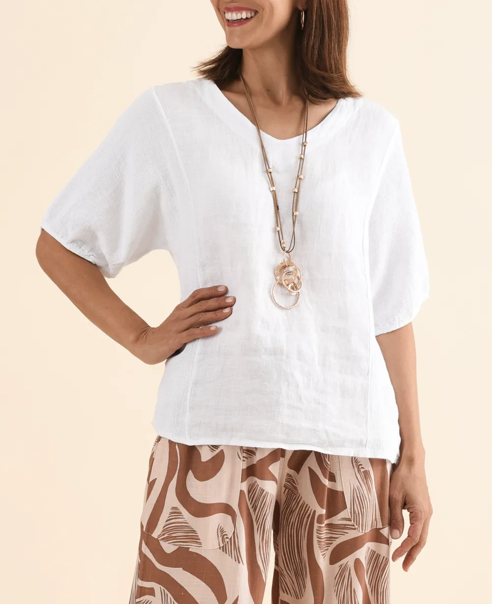 Linen Cotton Blend V-Neck Relaxed Fit Lightweight Top