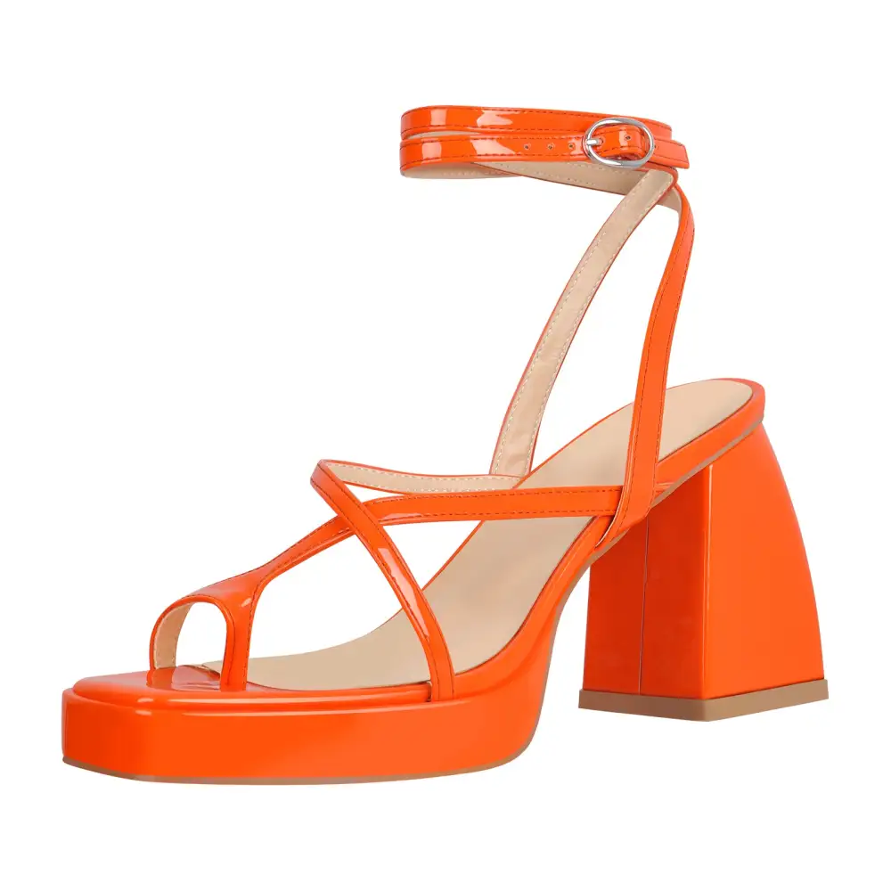 Chunky Mid Heel Crisscross Platform Sandals