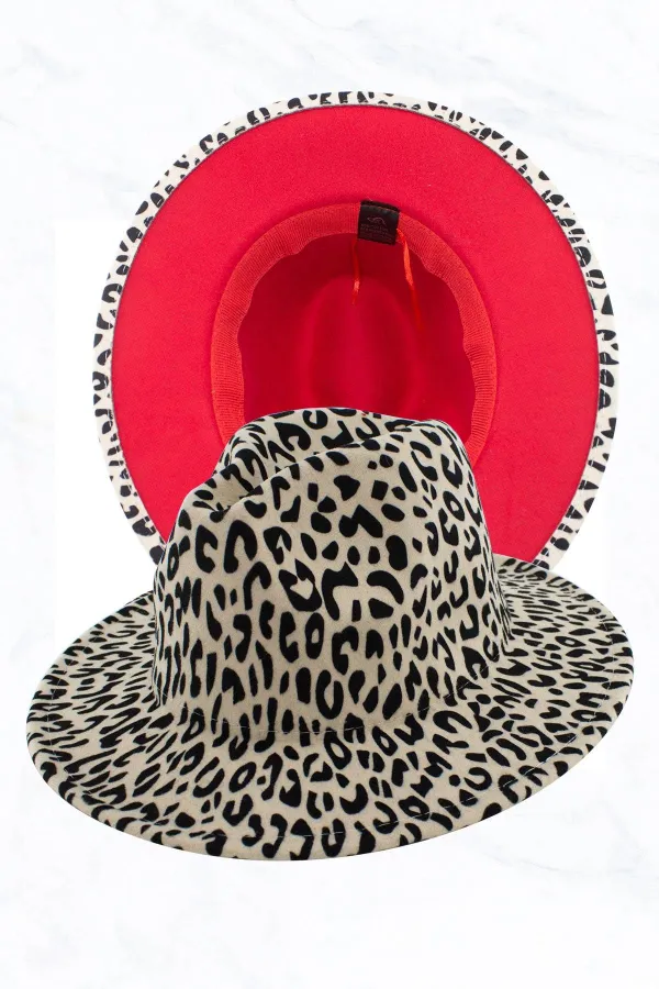 Women Double Sided Color Matching Leopard Fedora Hat