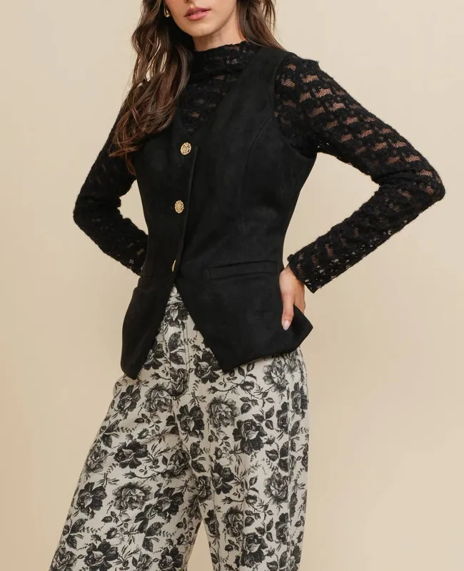 Relaxed Brushed Lace Mock Neck Textured Long Sleeve Tee