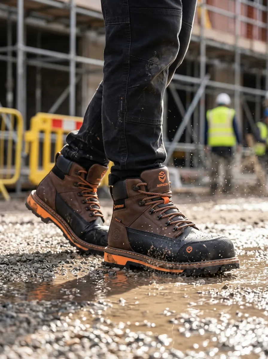 Men's Construction Worker Brown Black Waterproof Printed Work Boots