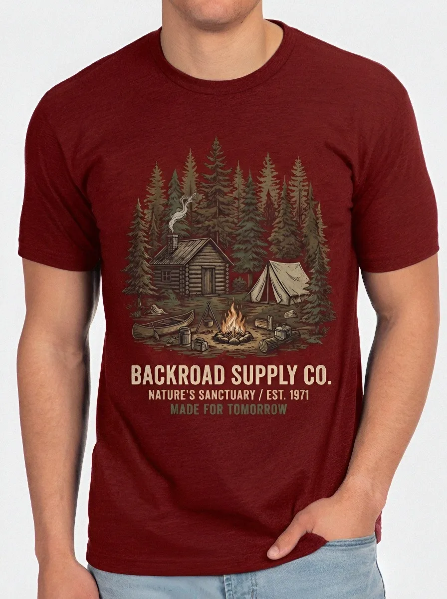 Men's Camping Lover Cabin Forest Campfire Printed T-shirt