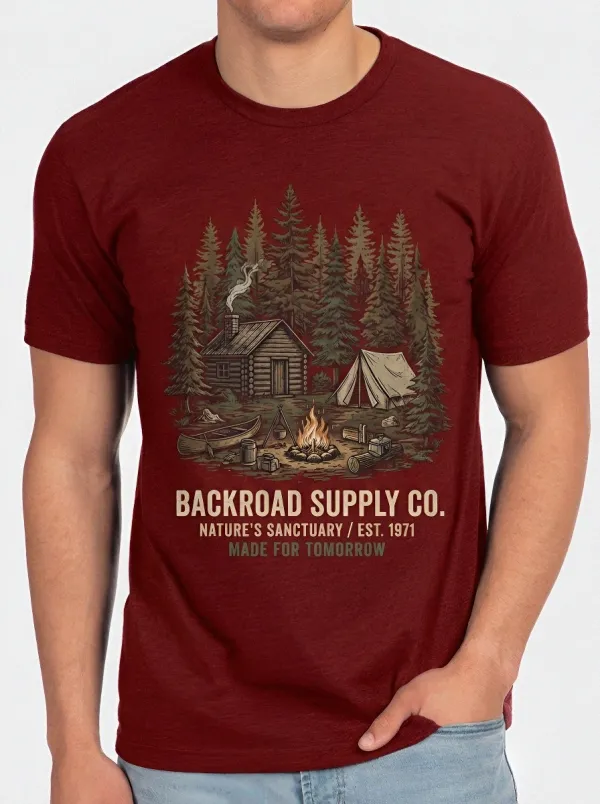 Men's Camping Lover Cabin Forest Campfire Printed T-shirt