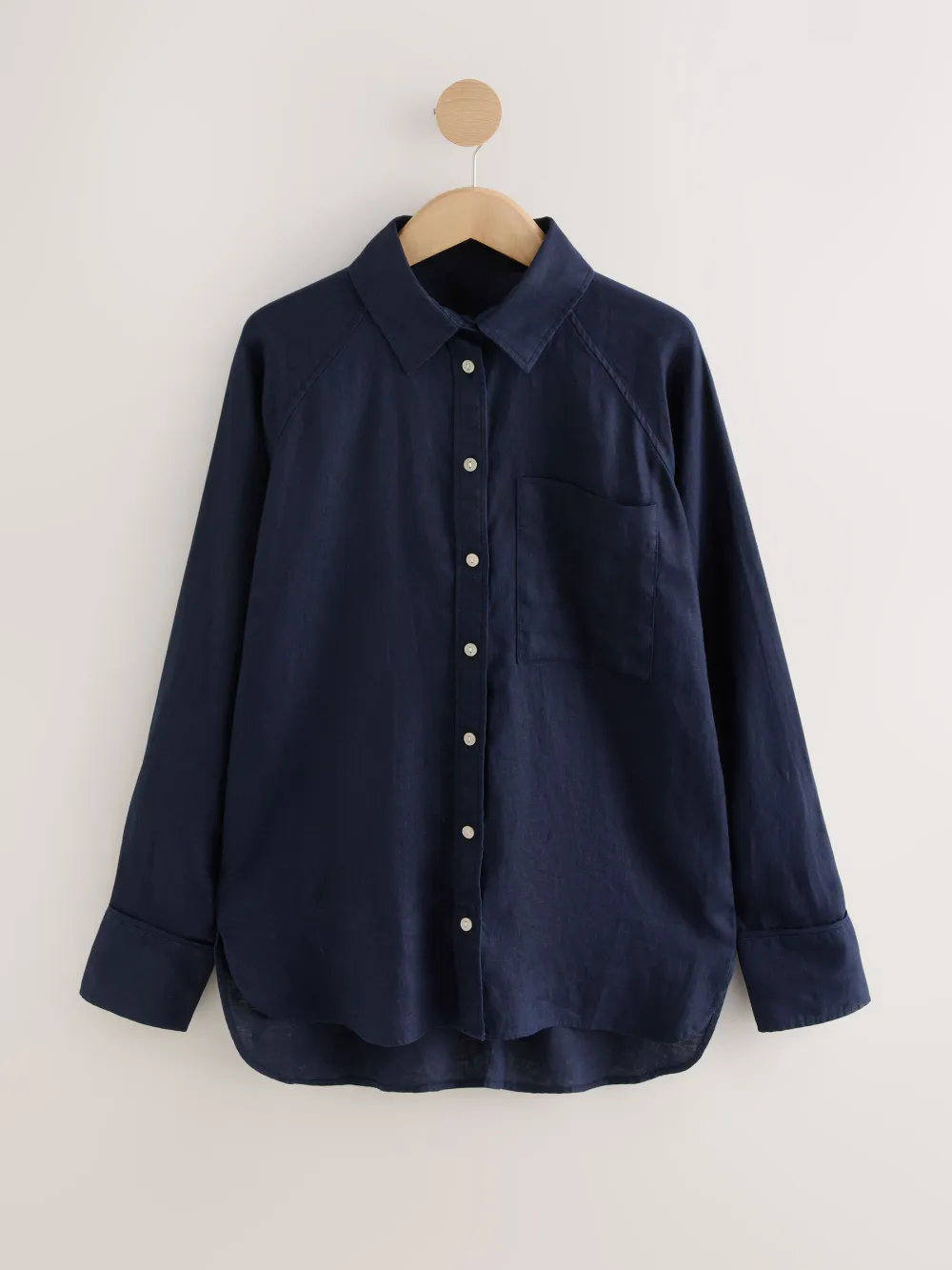 Linen Flat Collar Loose Long Sleeve Shirt