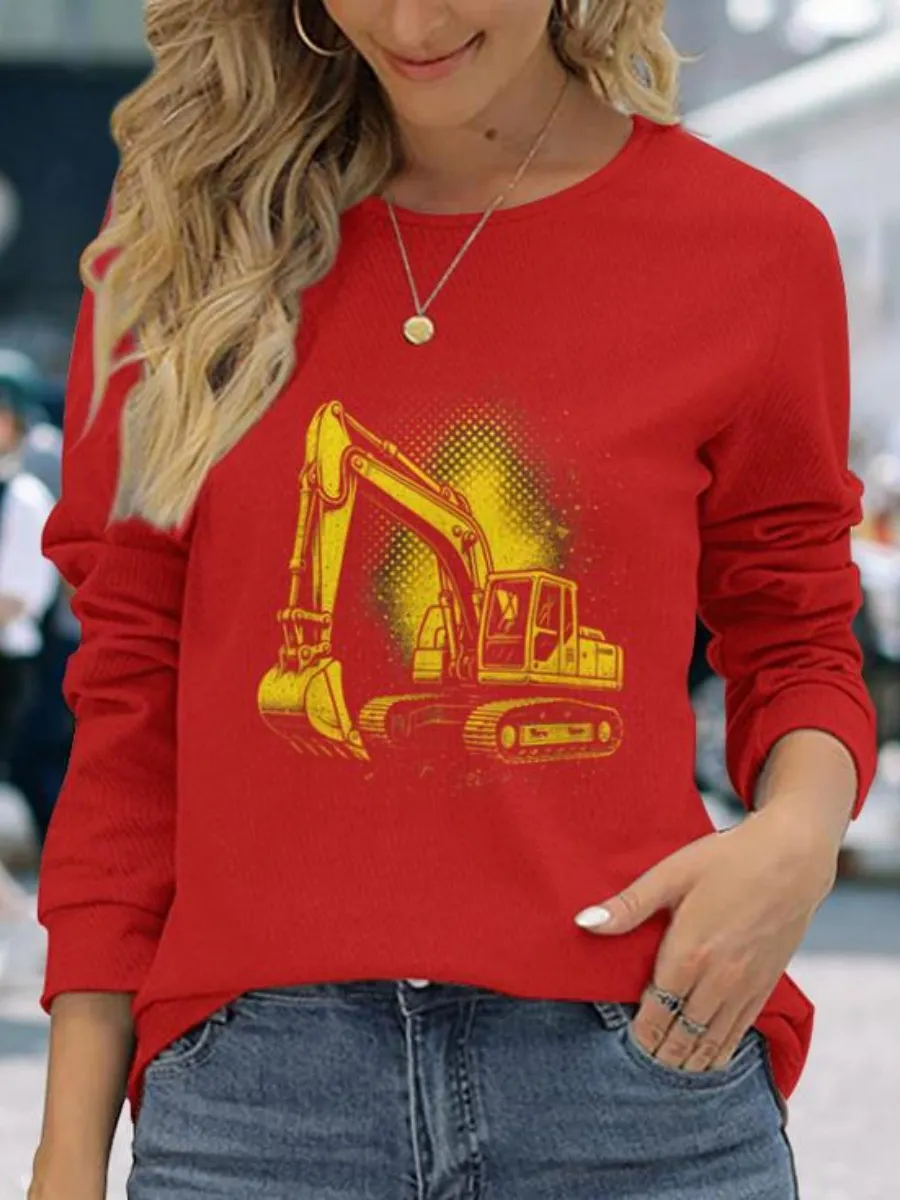 Vintage Yellow Excavator Printed T-Shirt