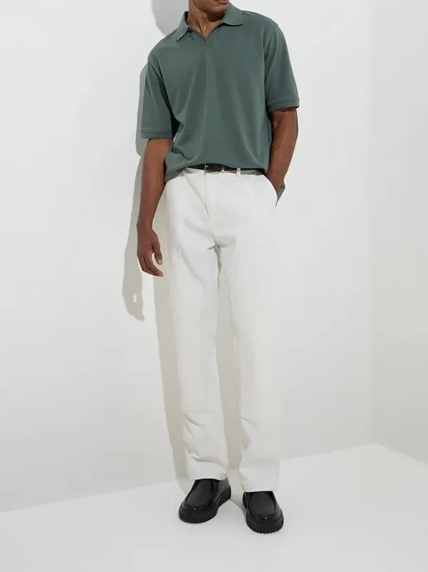 Green Loose Cotton-Blend Polo T-Shirt