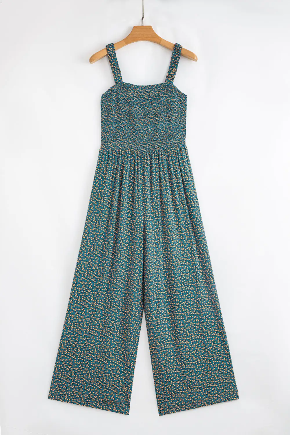 Floral Print Smocked High Waist Square Jumpsuit