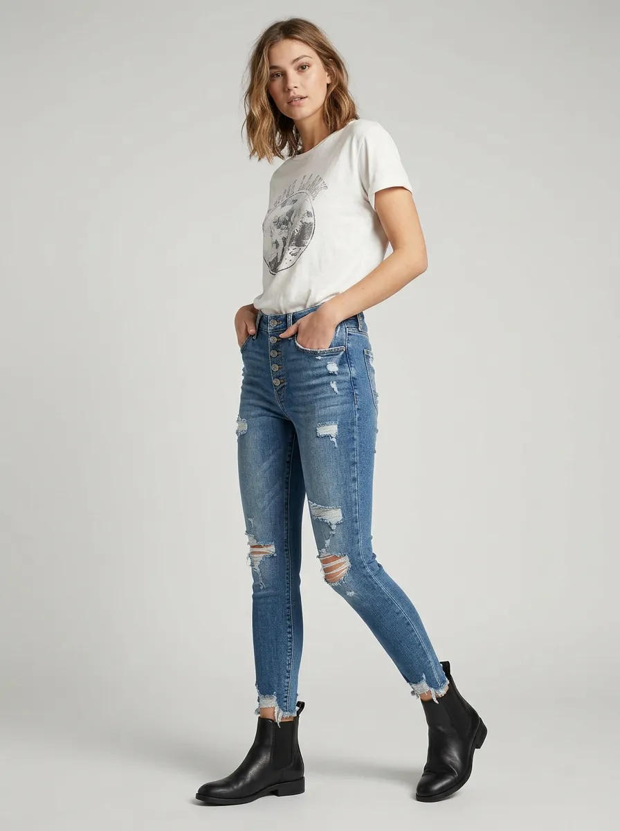 Women's High-Rise Distressed Button-Fly Skinny Jeans