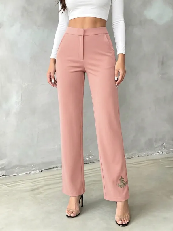 Women's Classic Comfort Fern Leaf Printed Mid Rise Straight Leg Pants
