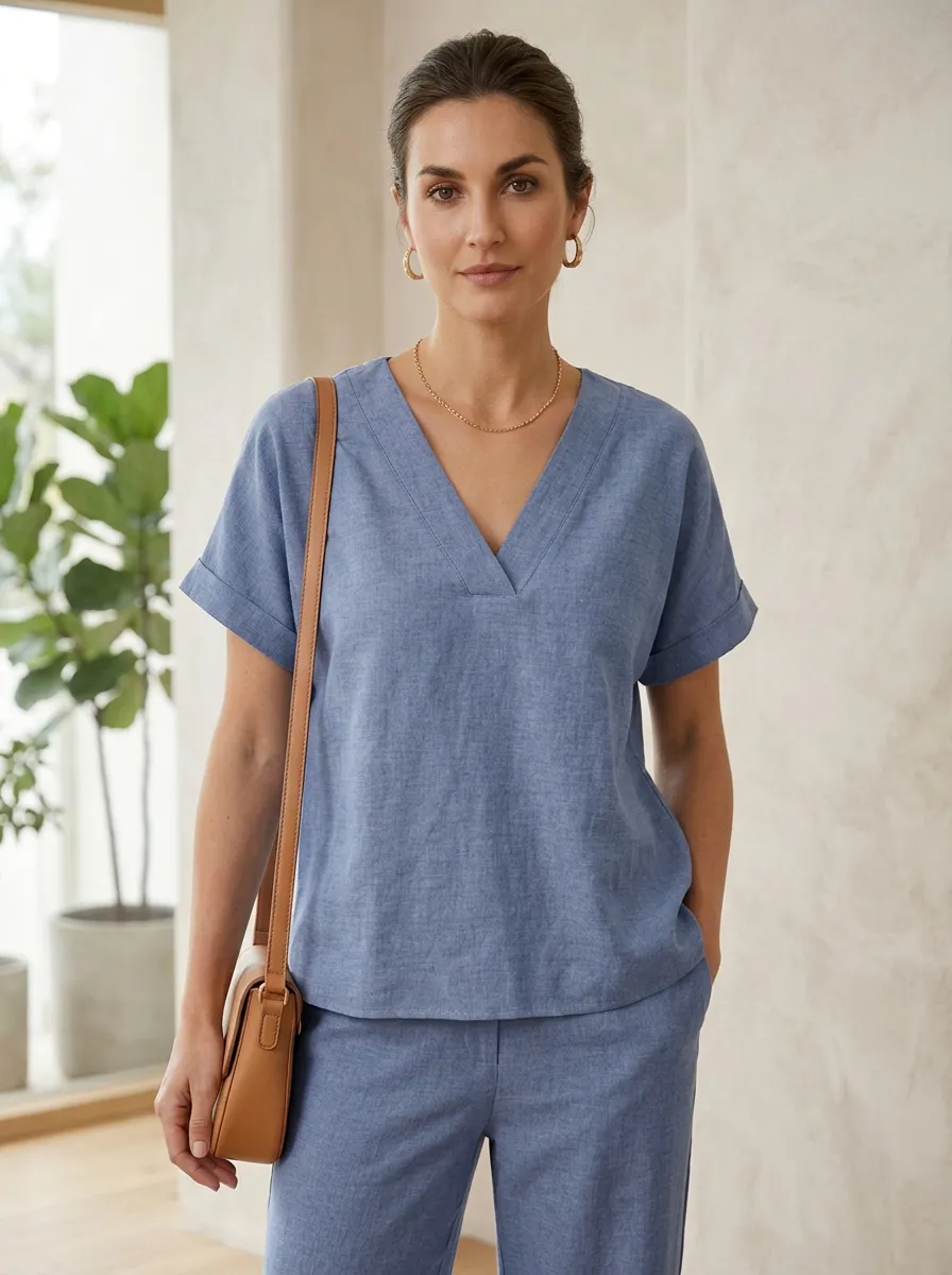 Polished Women's V-Neck Casual Lounge Set