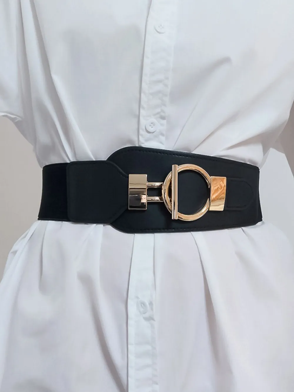 Wide Elastic PU Buckle Belt