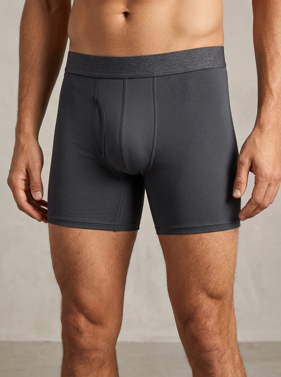 Men's Charcoal Grey Textured Fly Front Boxer Briefs
