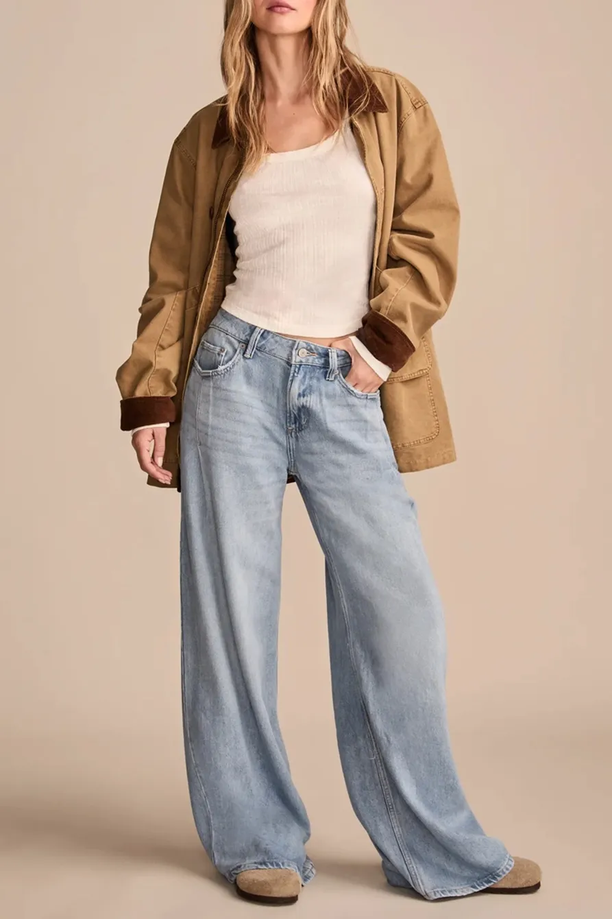 Wide Leg Pleated Liquid Denim Luxe Palazzo