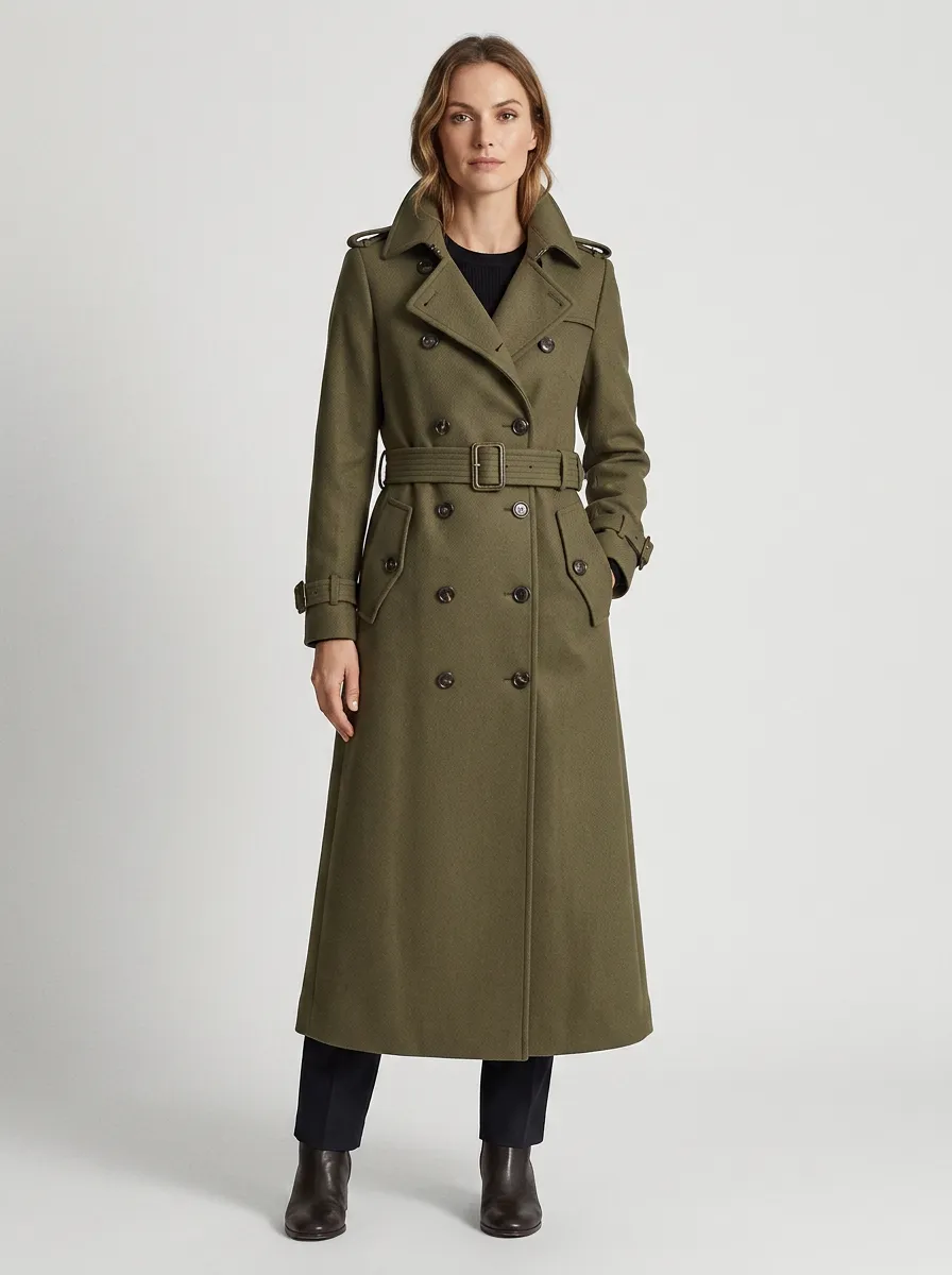Women's Double-Breasted Belted Long Trench Coat
