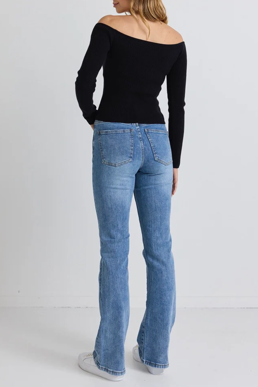 Black Rib Knit Off - Shoulder Top