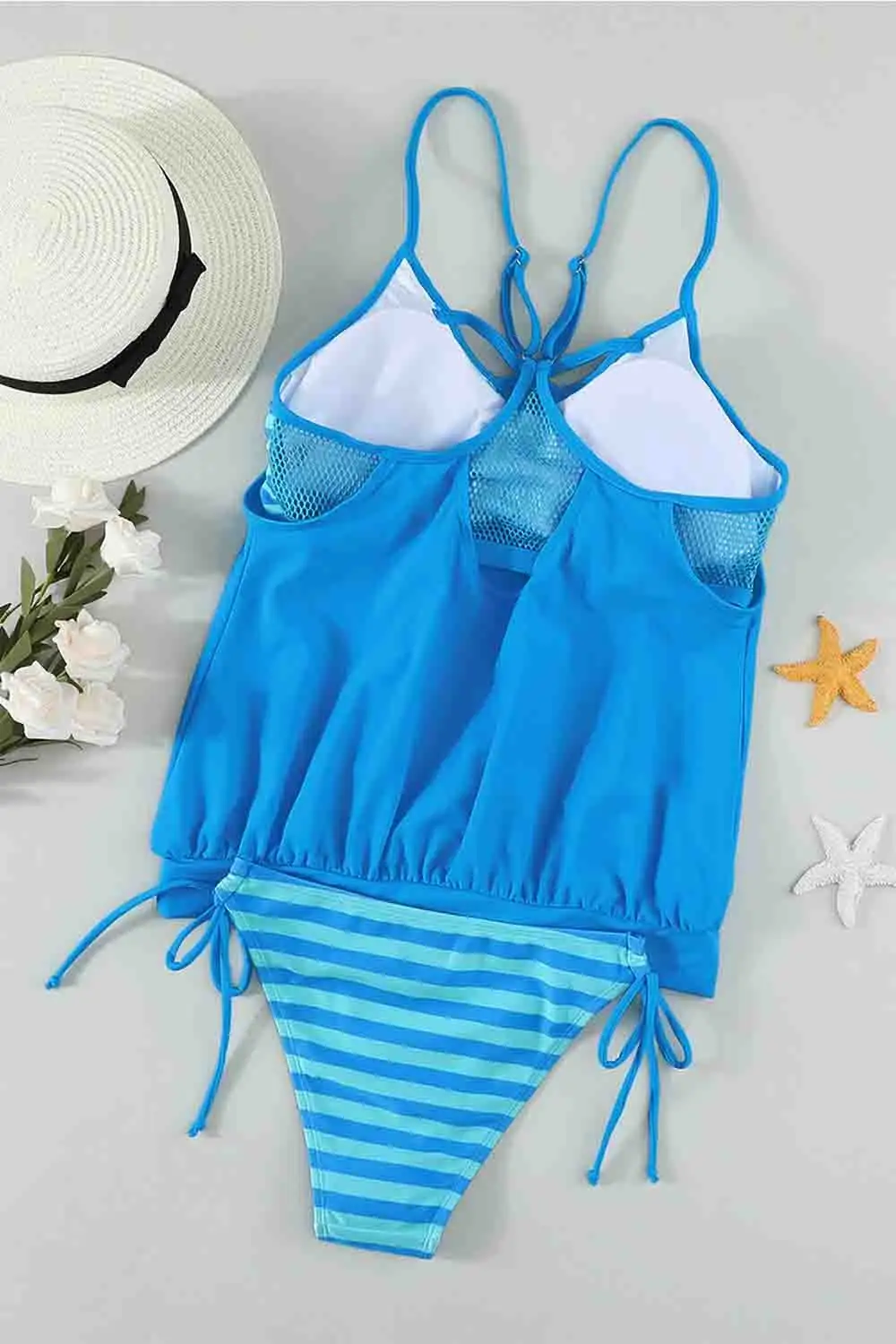 Swimwear Strappy Criss Cross Back Tankini Top with Bikini Bottom Bathing Suits