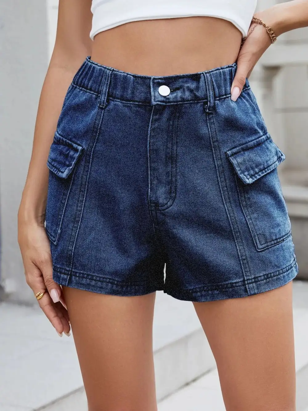 High Waist Cargo Shorts Denim Pants