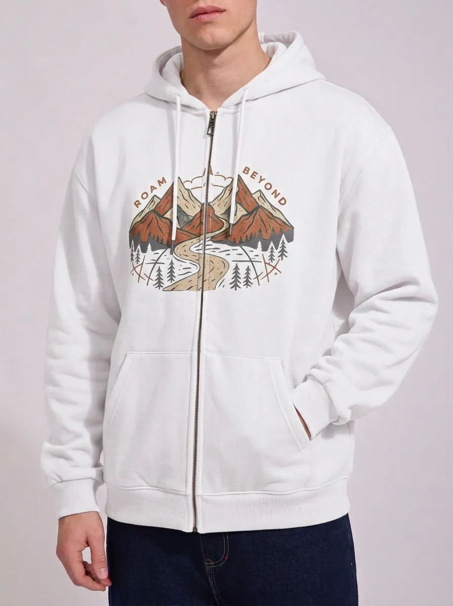 Men's Outdoor Adventure Roam Beyond Mountain Printed Zip Hoodie