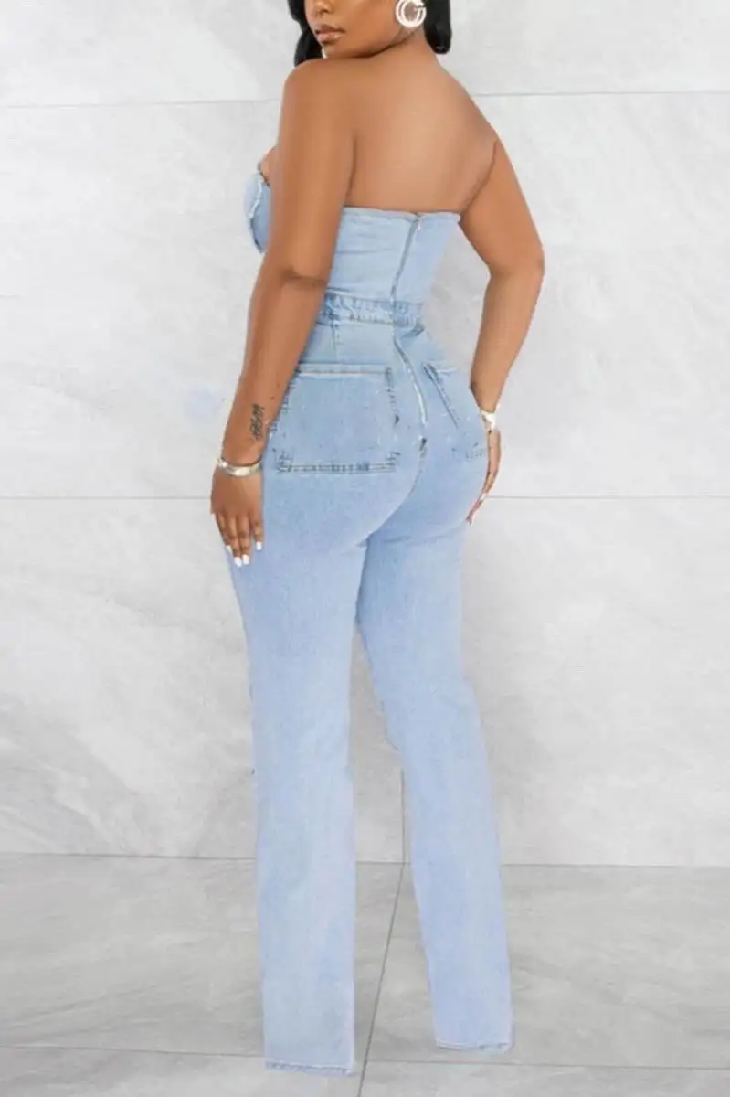 Vee Cut Denim Jumpsuit
