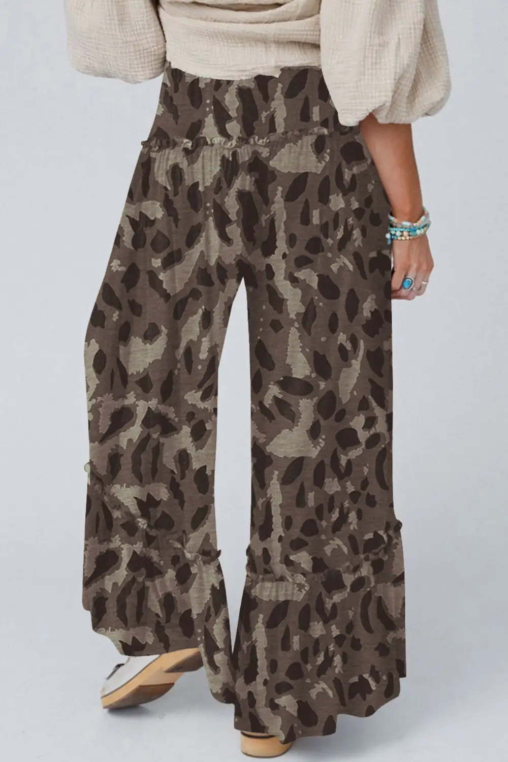 Classic Camo Print Wide Leg Casual Trousers