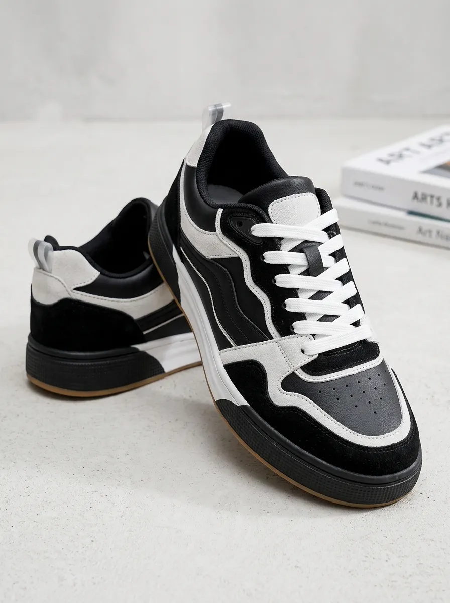 Unisex Casual Streetwear Black White Colorblock Printed Sneakers