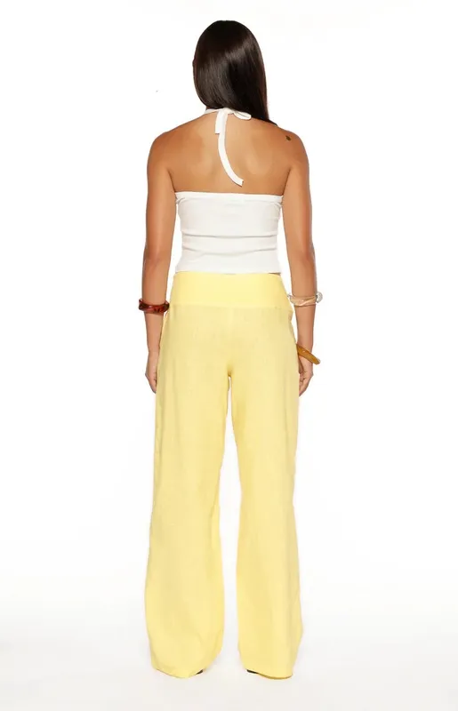 Pre-Order Yellow Floral Waist Wide-Leg Pants
