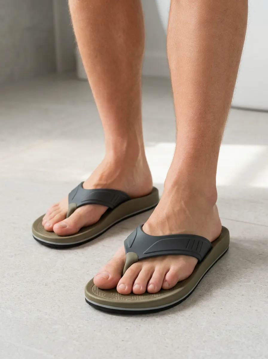 Men's Casual Outdoor Olive Grey Printed Flip Flops