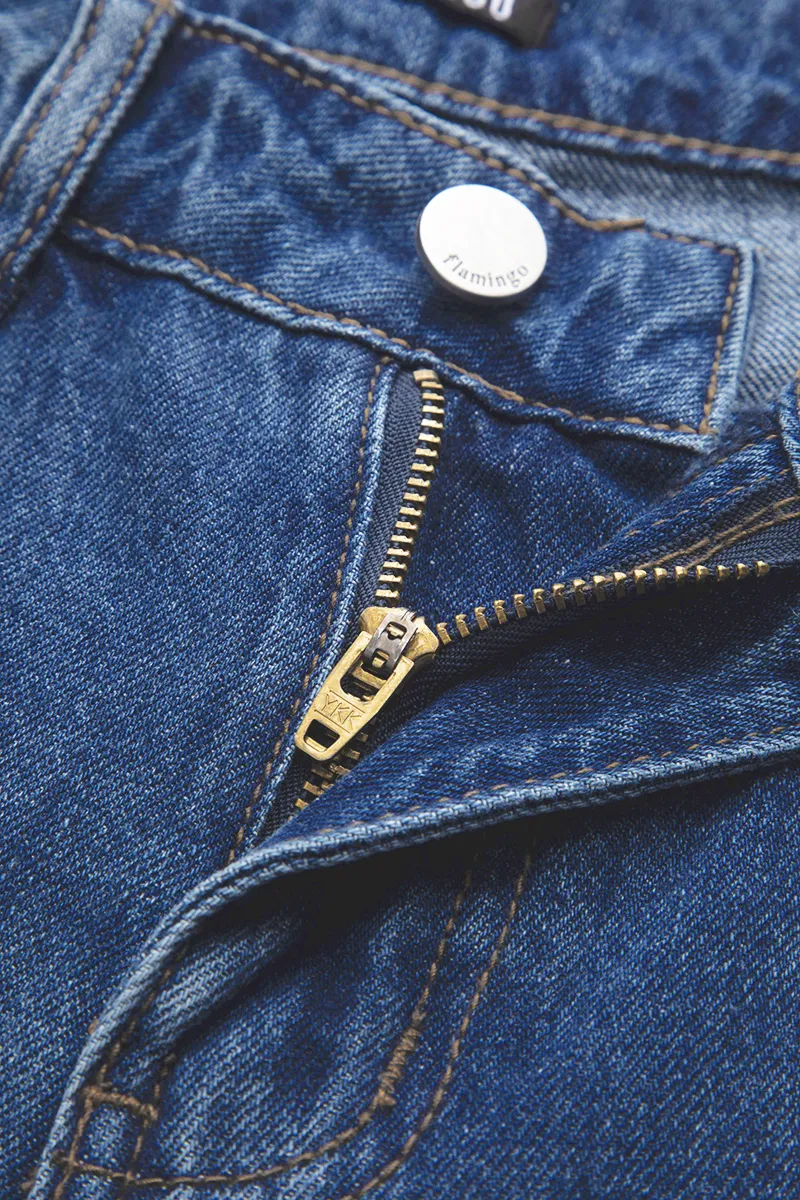 Ripped Low Waist Straight Leg Jeans