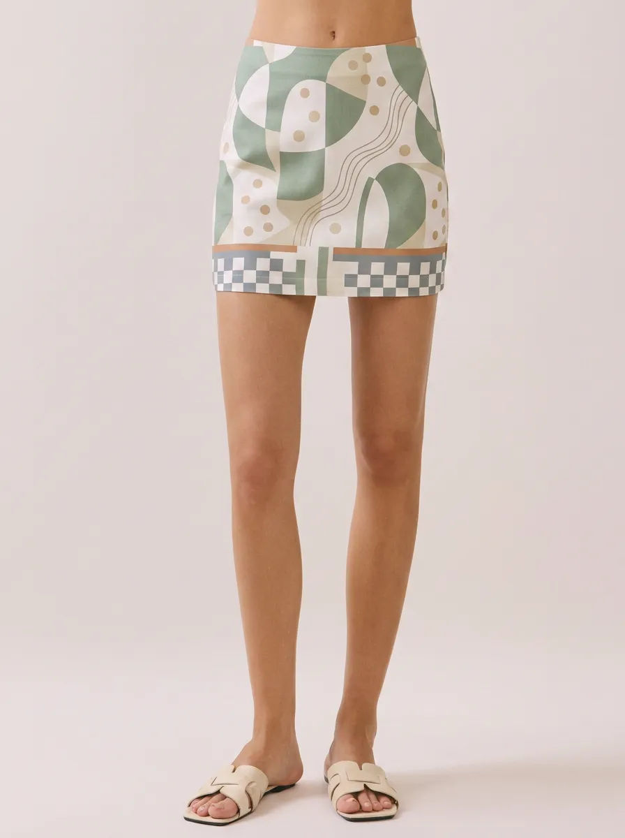 Women's Abstract Geometric Checkerboard Printed Mini Skirt