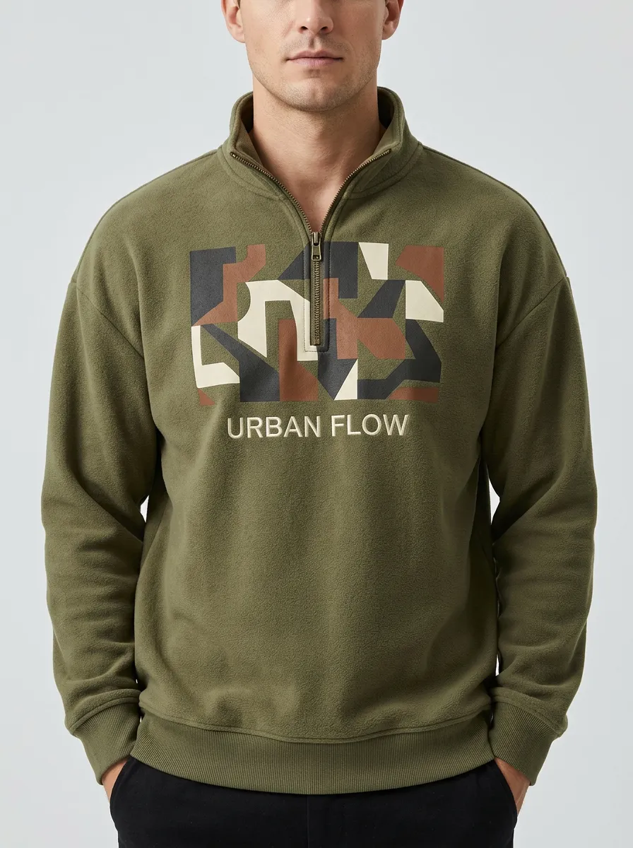 Outdoor-Inspired Half-Zip Geometric Men's Half-Zip Sweatshirt