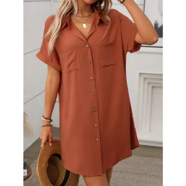 Button Down Short Sleeve Mini Dress