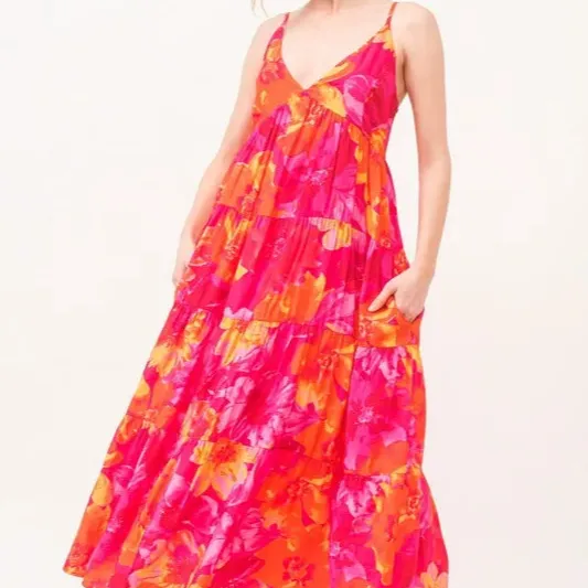 Floral Tiered Maxi Cami Dress with Pockets