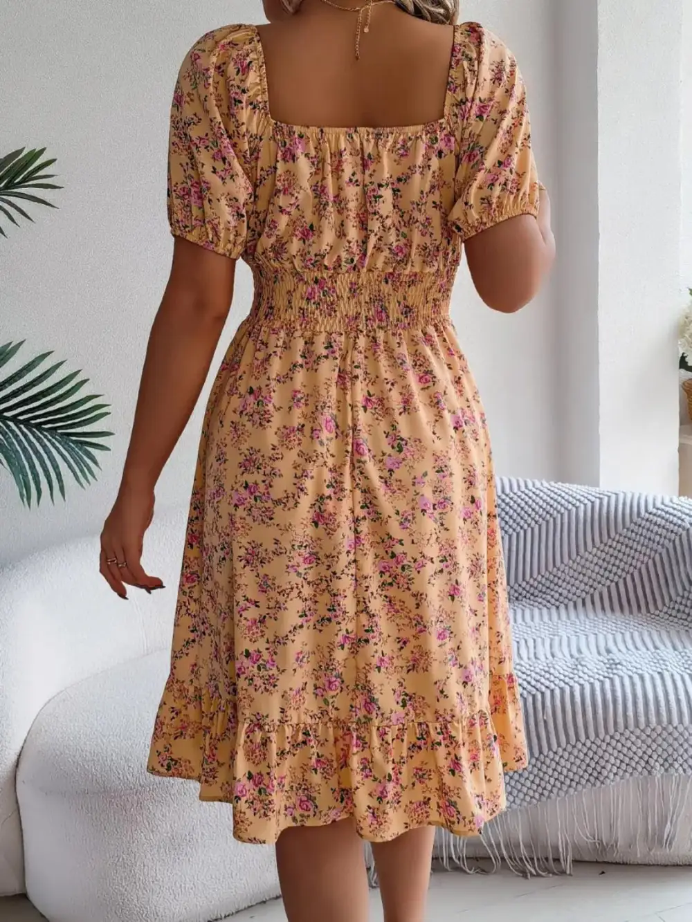 Ruffle Trim Floral Dress