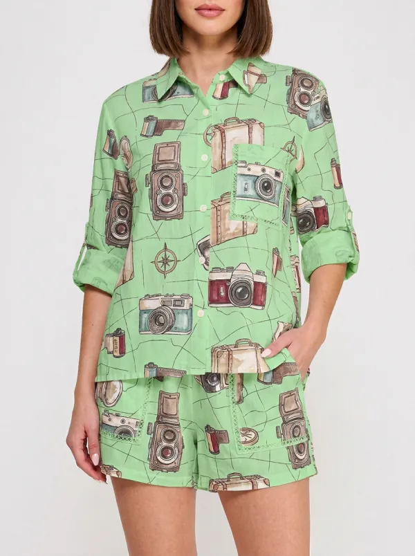 Women's Travel Photographer Vintage Camera Printed Shirt