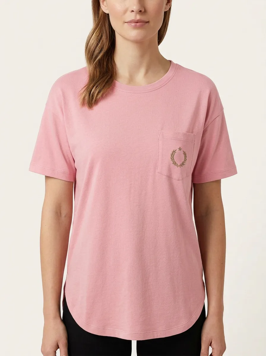 Women's Laurel Wreath & Star Embroidered Pocket Crewneck T-Shirt