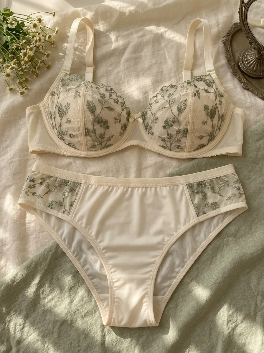 Women's Floral Embroidery Mesh Floral Adjustable Strap Lingerie Set