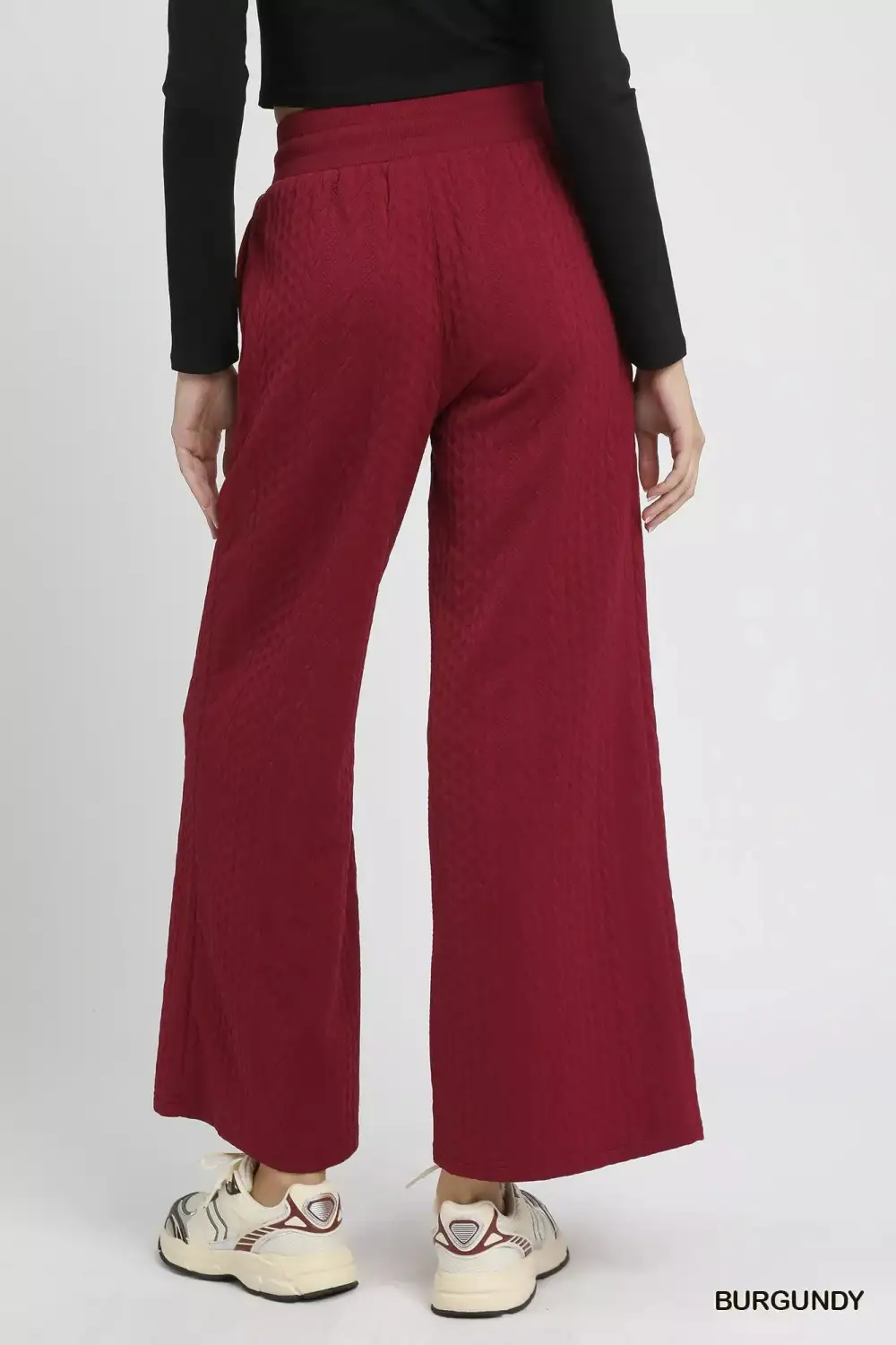 Wide Leg Textured Knit Relaxed Fit Pants