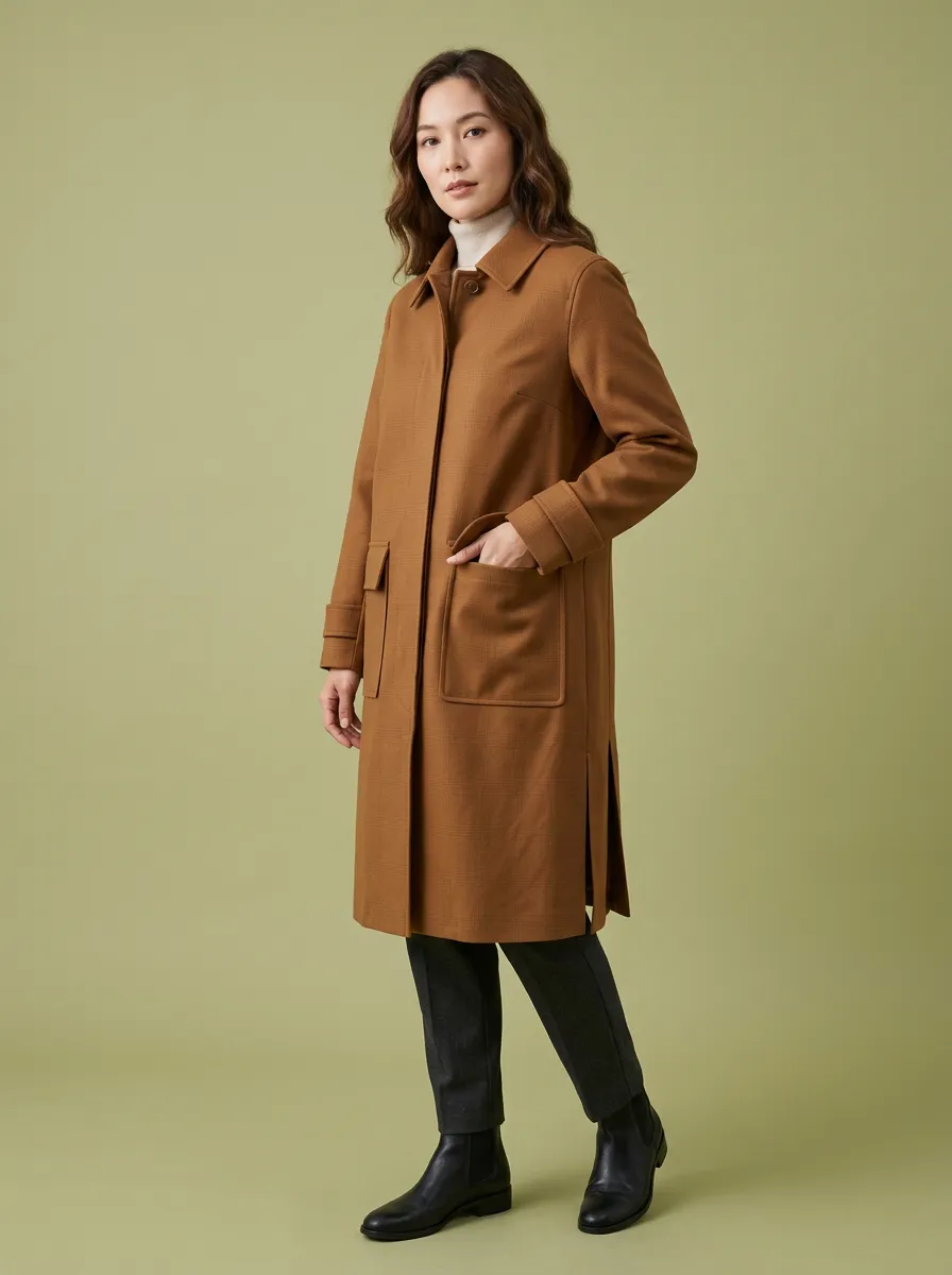 Women's Minimalist Brown Solid Long Coat