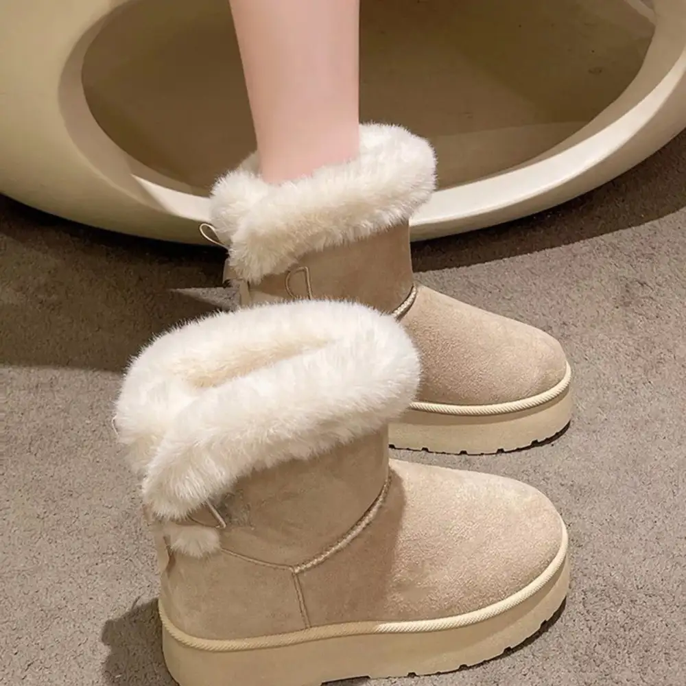 Refined Round Toe Fuzzy Boots
