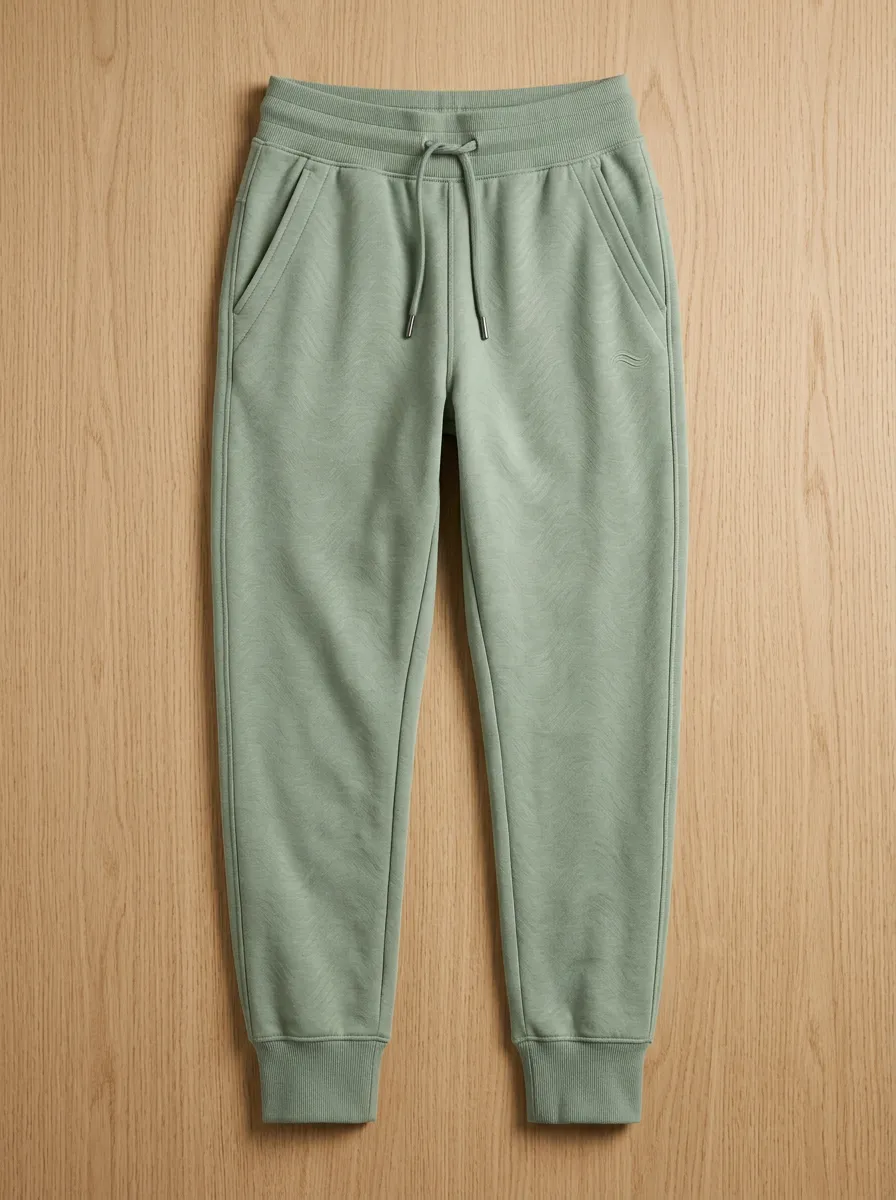 Women's Sage Green Wavy Texture Drawstring Printed Joggers