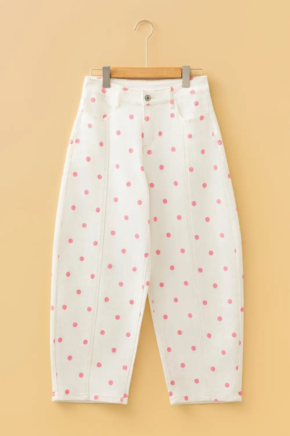 Polka Dot Relaxed Fit Barrel Leg Cropped Casual Jeans