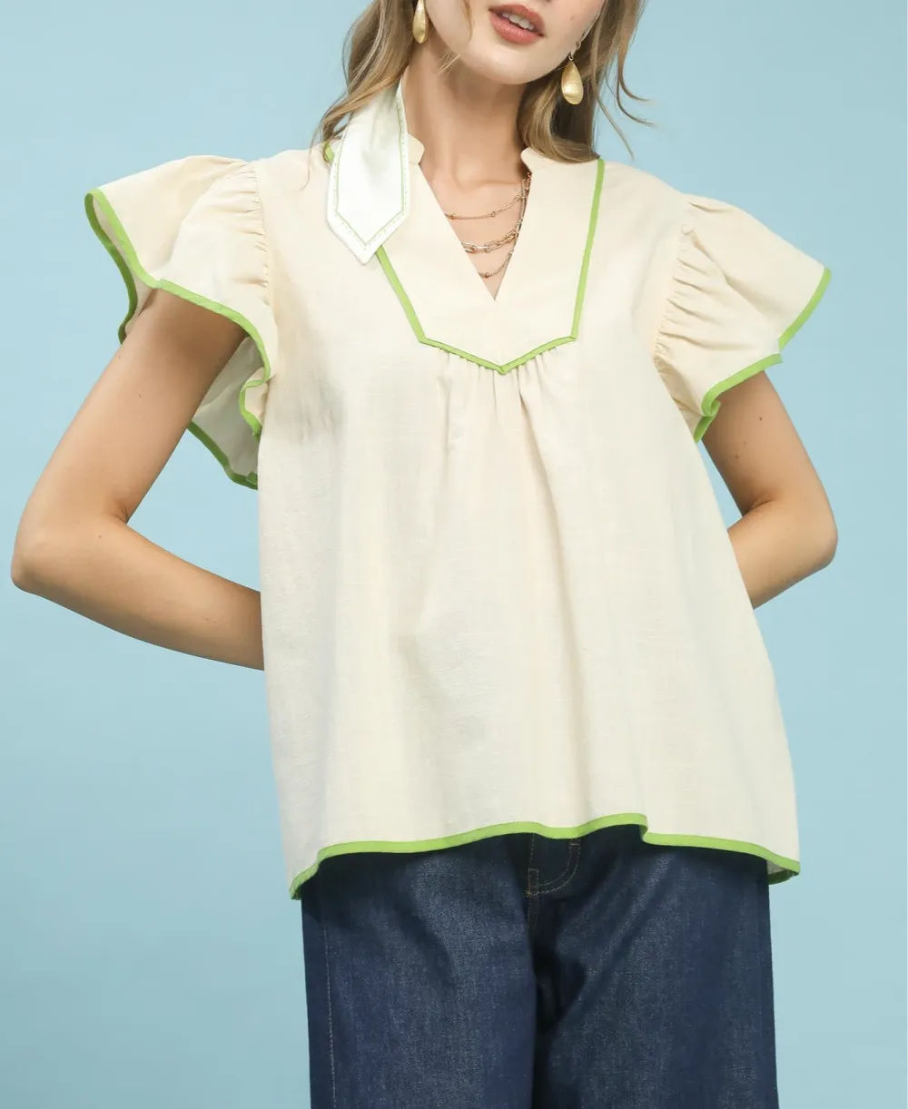 Contrast Trim Babydoll Blouse