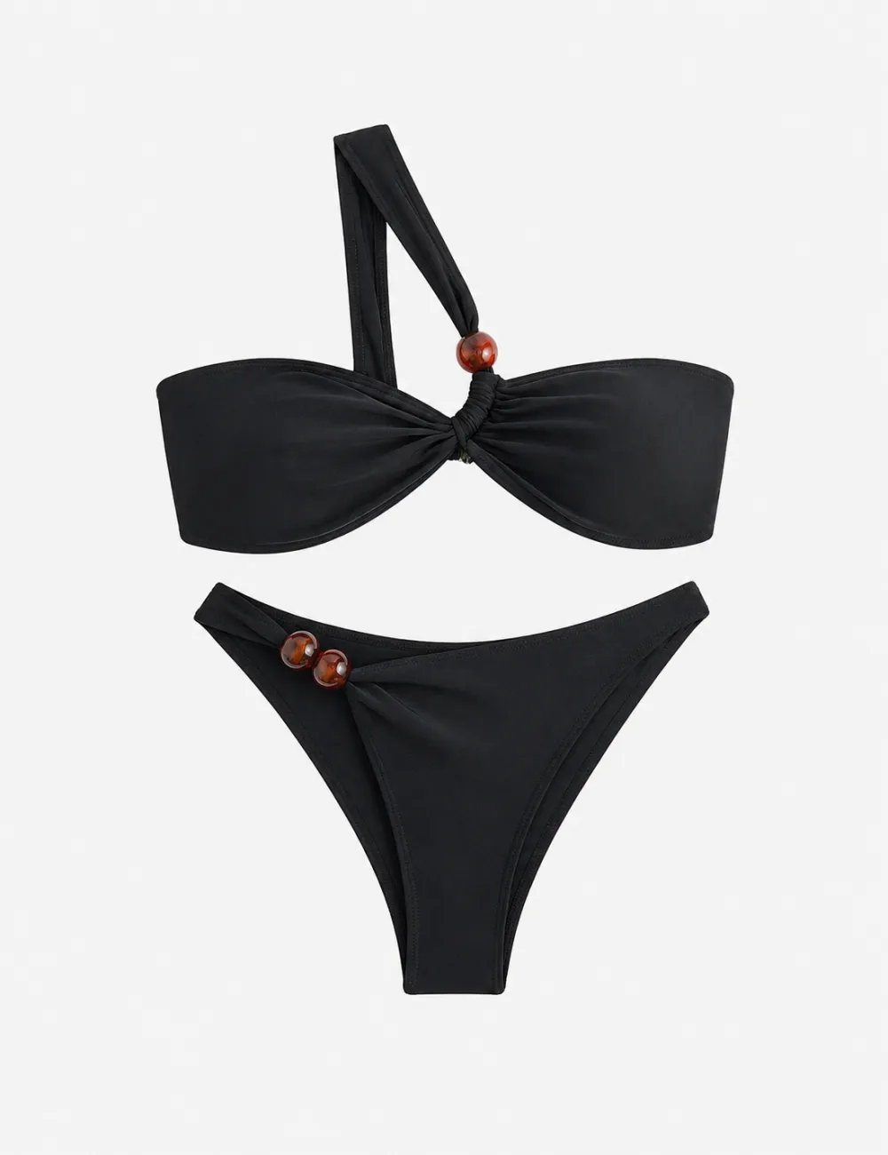 Resin Bead One Shoulder Bandeau Two Piece Bikini Set